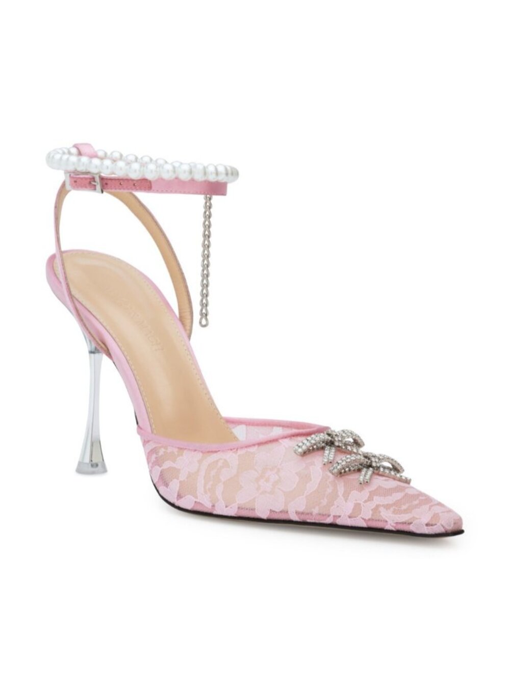 Mach & Mach Double Bow Women's Lace Pointed Toe Pump Pink Size 37.5 / US 7.5